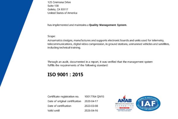 Acroamatics 2023 ISO 9001 : 2015